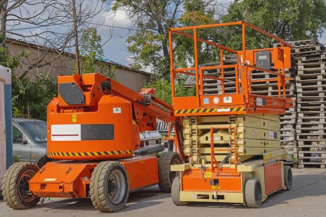 forklift maneuvering through crowded warehouse space in Hope